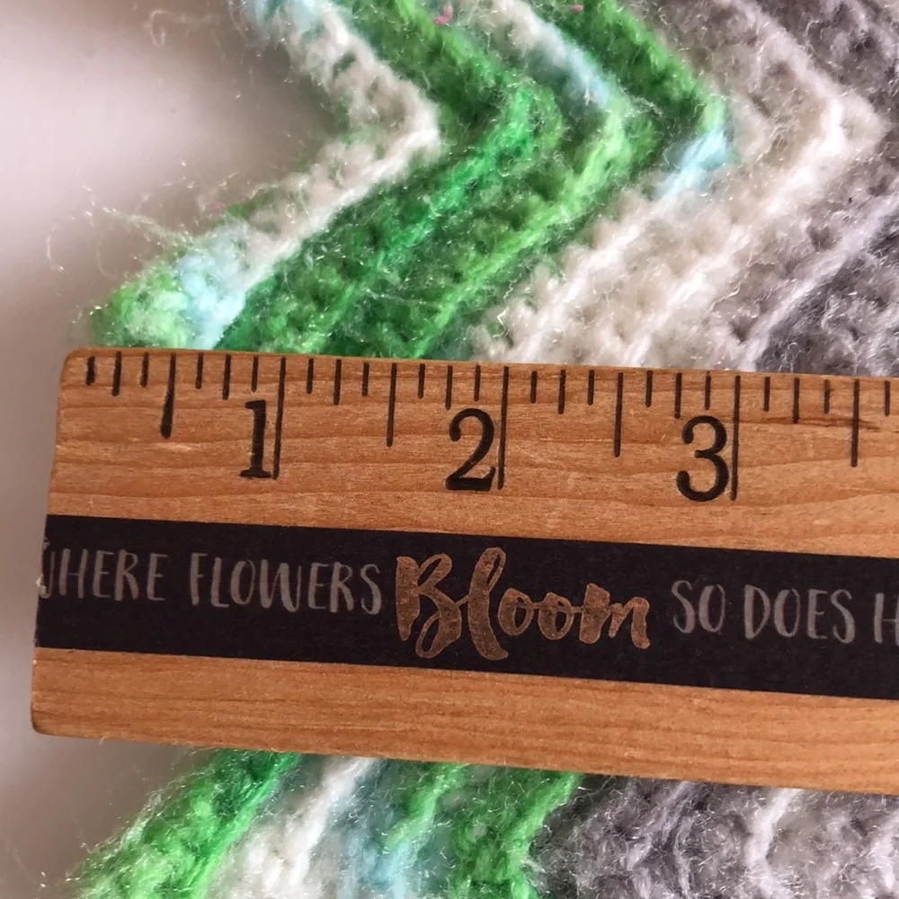 Pink green white gray chevron Baby Blanket Handmade Vintage 1970s Knit Blanket